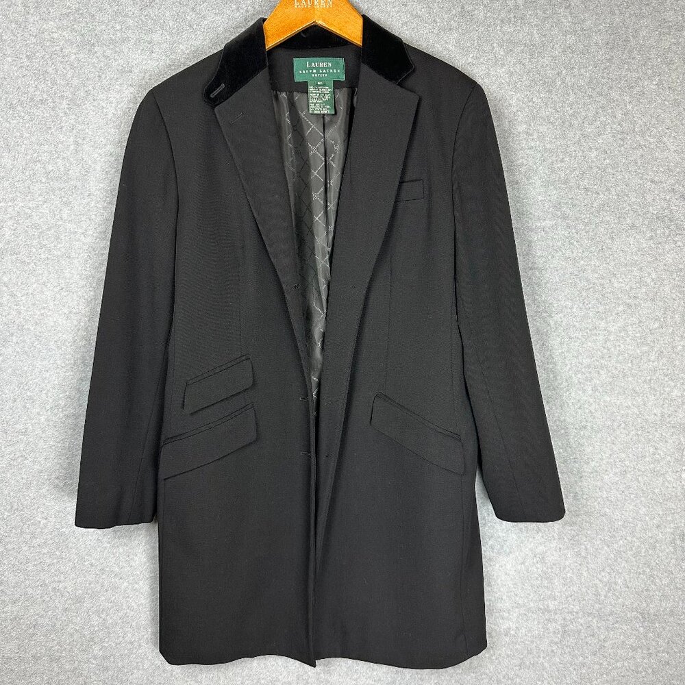 Vintage Lauren Ralph Lauren Black Tuxedo Velvet Collar Equestrian Riding 90s 8P